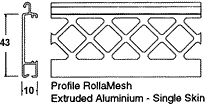 Specifications of 43mm extruded rollamesh profile